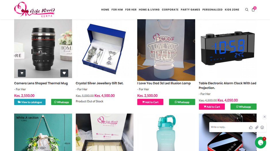 Product catalogue with pricing and stock state