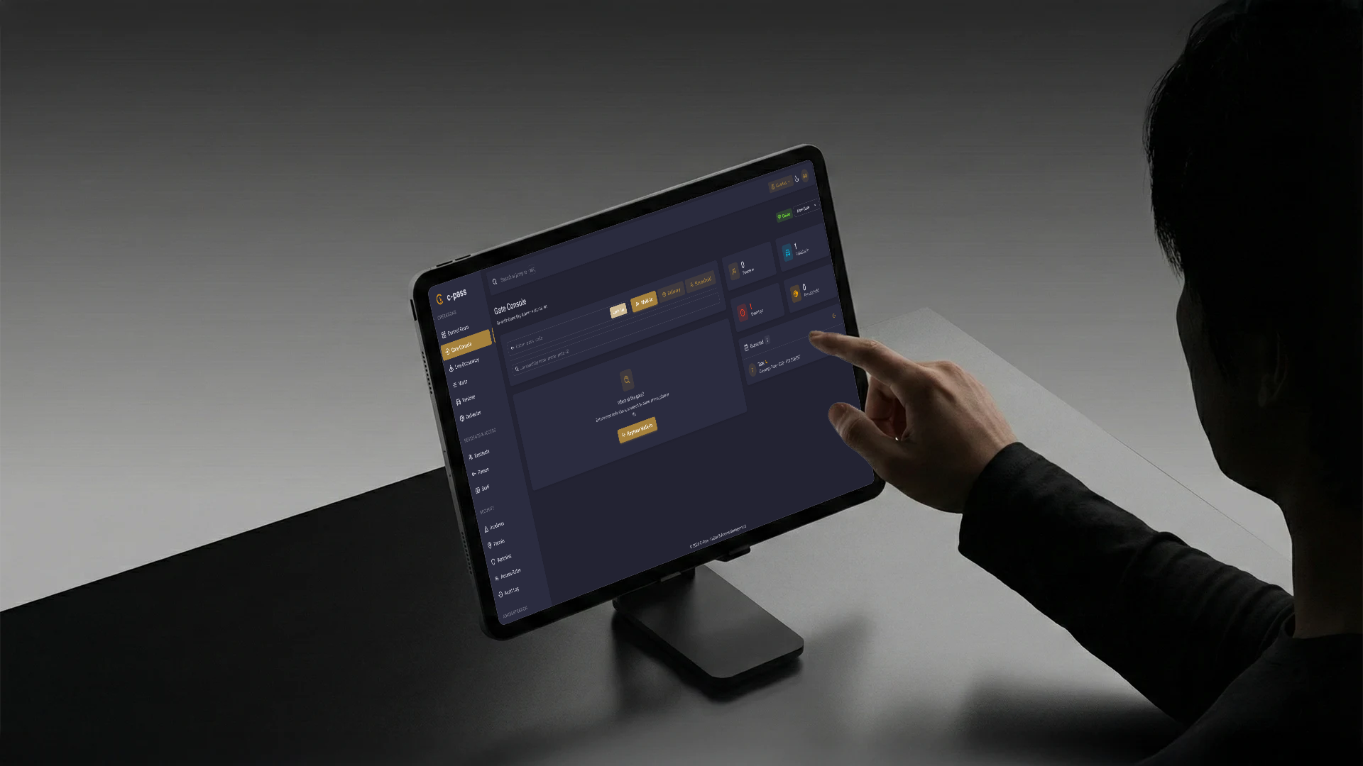 Gate console, built for a tablet at a manned gate